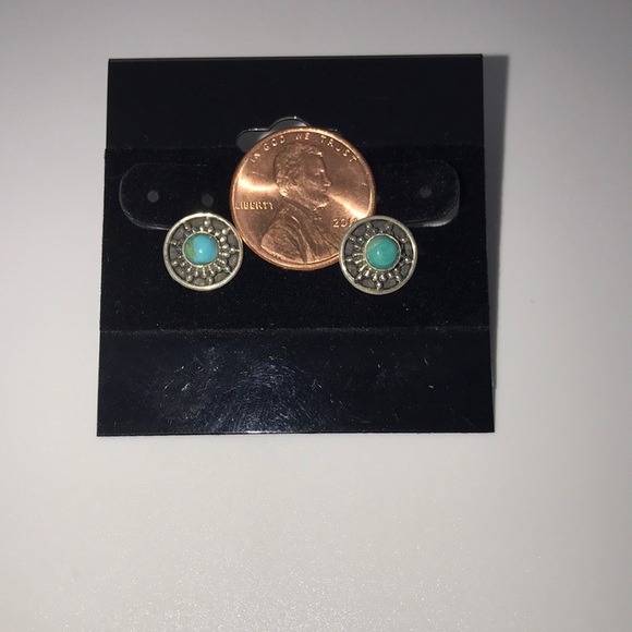 Sterling Silver & Turquoise Button Earrings - Picture 4 of 4